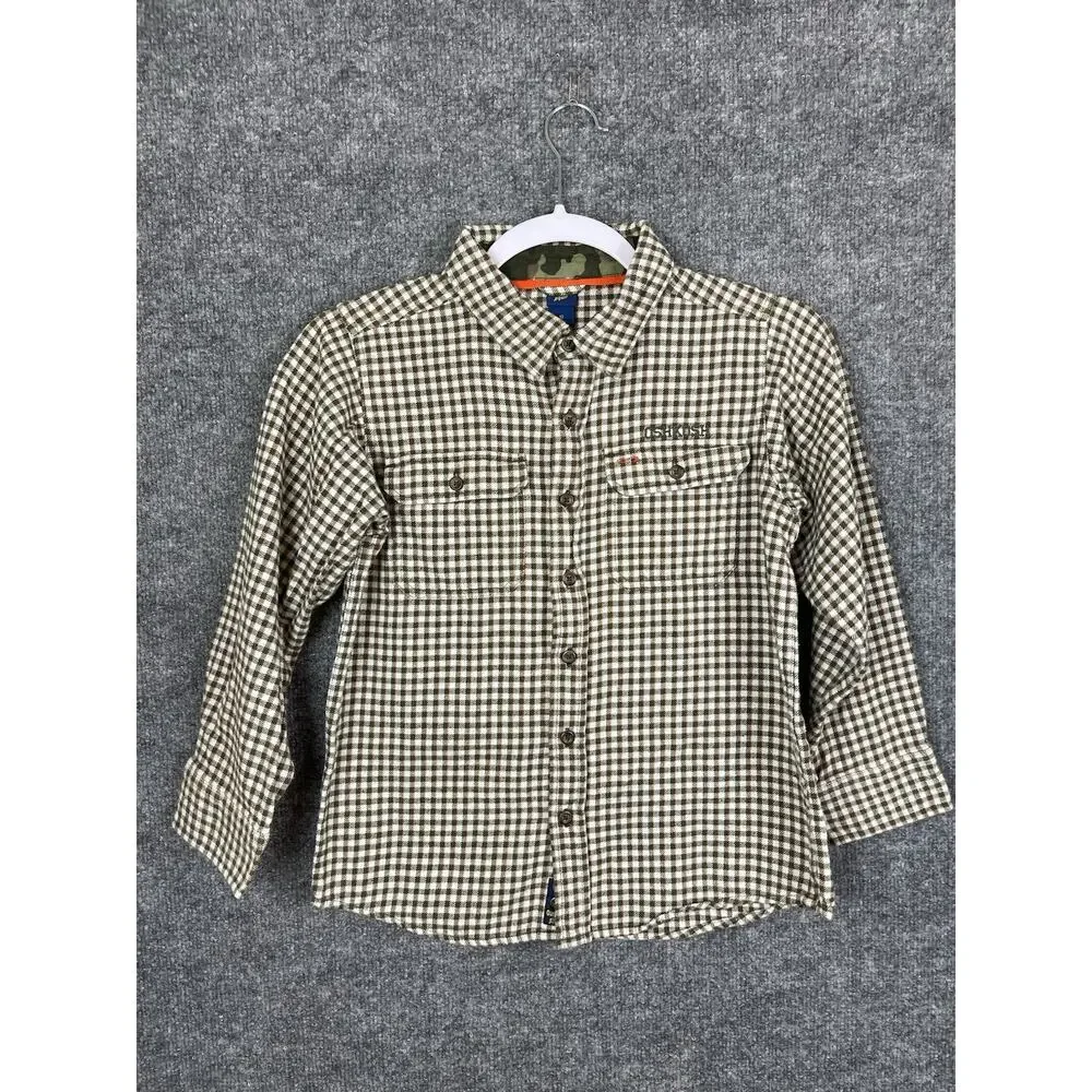 Oshkosh B'qosh Boys Flanel Shirt Crean Brown 100% Cotton Size 10‎